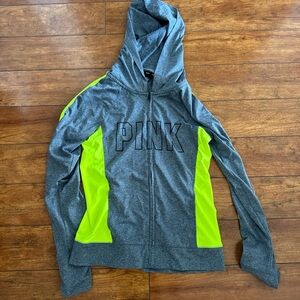 Victoria's Secret Gray and Neon Yellow Hoodie